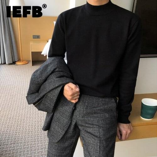 IEFB Korean Half High Neck Sweater For Men New Spring Autumn Lightweight Basic Kintwear Tops Casual Pullover Bottoming Clothes
