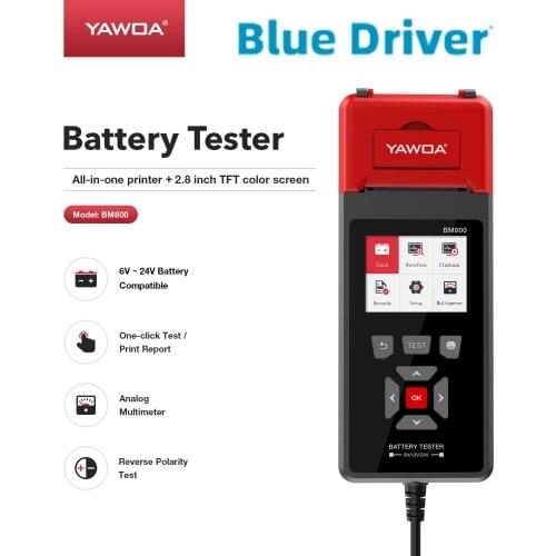 YAWOA BM800 Car Motorcycle Battery Tester 6V 12V 24V Voltage Charger Analyzer With Printing Function Charging Cricut Load Tools