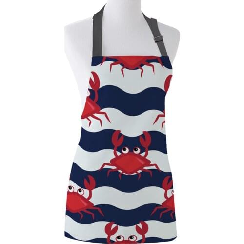 Tophome Kitchen Apron Navy Sea Wave Crab Printed Adjustable Sleeveless Canvas Aprons for Men Women Kids Home Cleaning Tools