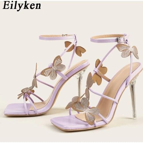 Eilyken Purple Women Sandals shoes Sexy high heels Sandals Summer Party Dress shoes Buckles Pumps Stripper Shoes size 41