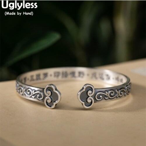 Uglyless Thai Silver Vines 999 Pure Silver Vintage Jewelry Sets Women Buddhism Gifts Bangles Rings China Chic RUYI Heart Jewelry