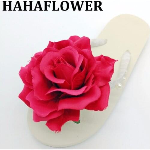 HAHAFLOWER Women Slipper Beach Rose-carmine.red flower Flip Flops Sandals Women 2018 New Fashion Slippers Ladies Flats Shoes