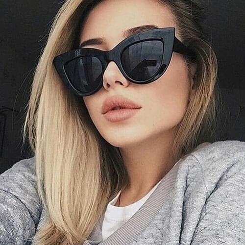 Thick-Framed Design Cat Eye Womens Sunglasses Bright Black