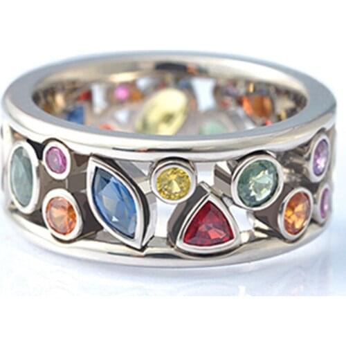 Crystal ring geometric hollow inlaid crystal colorful bohemian ring female simple jewelry party gift rings for women