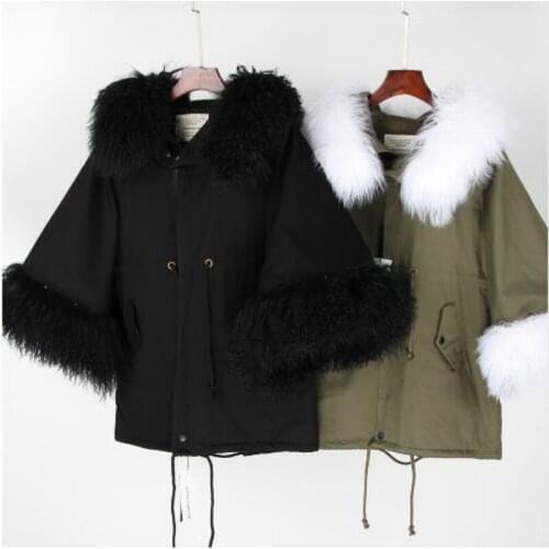 2020 new natural wool oversized fur collar trumpet sleeve cotton loose coat