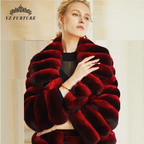 2021 New Women Winter Rex Rabbit Coat Arrival Real Natural Fur Short Size Thick Warm Whole Skin Fur Collar Fashion Outerwear