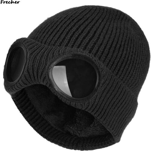 Winter Warm Knit Hats 2021 New Fashion Unisex Adult Windproof Ski Caps with Removable Glasses Thicken Sports Multi-function Caps