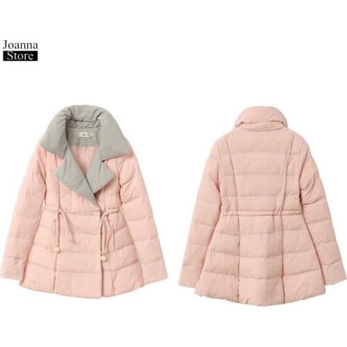 Winter Jacket Women Suit Collar Long Plus Size Jackets Vintage Elegant Office Ladies Coat Belt Pearl Slim Coats Winter Outwear