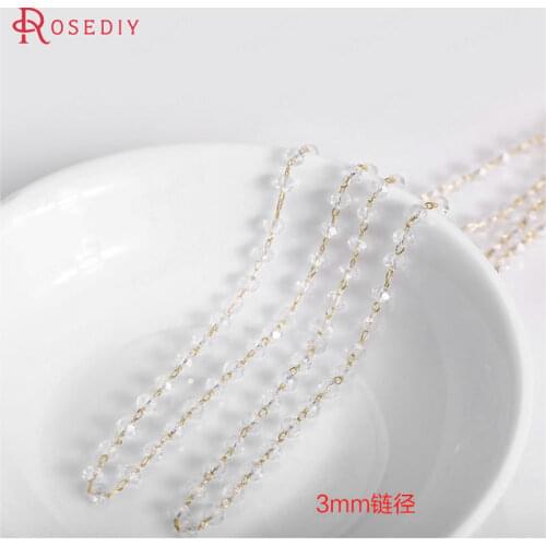 1 Meter 24K Gold Color Brass and Glass Wheel Beads Tassel Chain Necklace Chains Jewelry Making Supplies Diy Findings Accessories