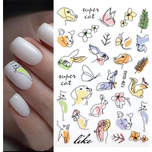 1pc 3D Nail Sticker Abstract Geometric Black Lines Flowers Animals Linear Nail Decal Manicure Decorations Tips for Adhesive Wrap