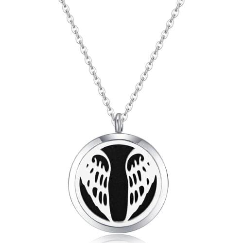 10pcs 30mm Silver Color Angel wings Aromatherapy / Essential Oils surgical 316L Stainless Steel Diffuser Locket Necklace