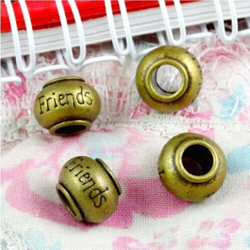 30 Pcs 11*8.2MM Antique Bronze Plated Zinc Alloy Vintage Friends Beads Big Hole Beads Diy Jewelry Findings