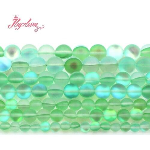 6,8,10,12mm Frost Round Green Rainbow Austria Crystal Synthesis Glitter Stone Beads For Necklace Jewelry Making 15"Free Shipping
