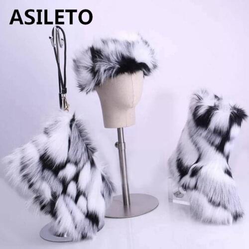 ASILETO Furry Boots Winter Shoes Women Snow Boots With Bag Headband 2019 New Luxury Fur Winter Boots For Women High Boot Fur