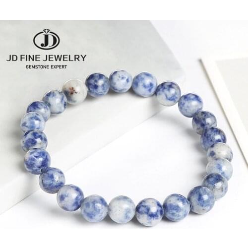 JD White Dot Blue-vein Sodalite Natural Stone Beads DIY Bracelet Women Men Jewelry Hand Made 7-7.5 Inches