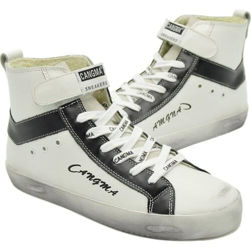 CANGMA Italian Designer Brand Men Sneaker Mans Autumn White High Top Sneakers Genuine Leather Shoes Male 2021