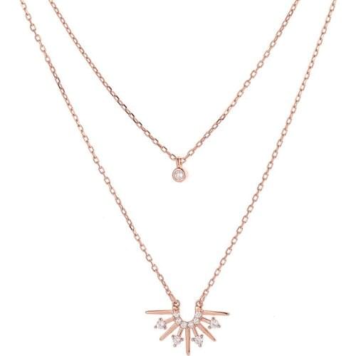 925 Sterling Silver Flash Diamond Double Necklace Fashion Niche Womens Necklace Pendant Necklace