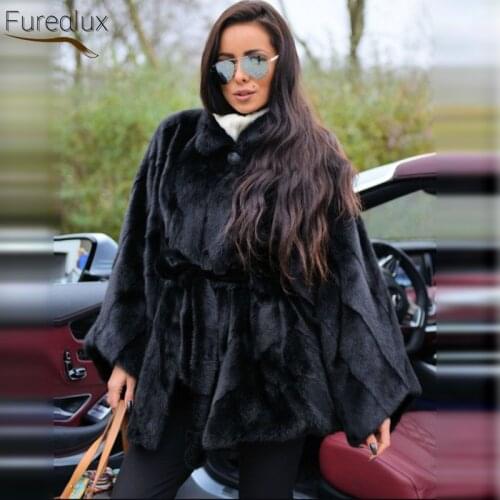 FUREALUX Genuine Real Mink Coat Womens High-quality Fashion Coat Thick And Warm Winter Plush Clothing Fur Cape New 2021