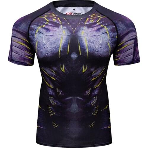Round-Neck Gym Males Fashion Mens Digital Cartoons Printed Tshirt Comfortable Tops Outdoor Fitness Tight Sports Shirts