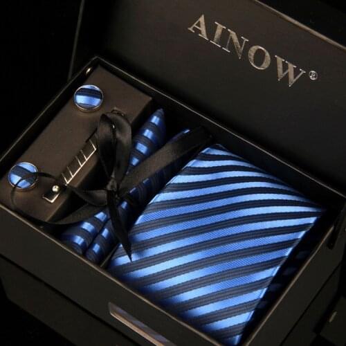 52 Style Men Neckties Gift Box Packing Luxury FOR Mens Wedding Jacquard Tie Tie Clip Cufflinks Handkerchief 6Pcs Set Accessories