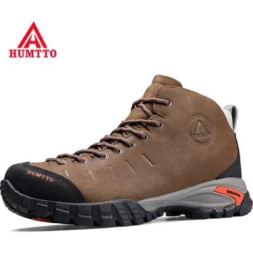 HUMTTO Waterproof Leather Ankle Boots for Men Rubber Work Safety Mens Winter Platform Boots Tactical Sneakers Hiking Shoes Man