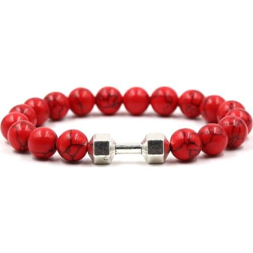 Classic Natural Turquoises Dumbbell Alloy Accessories Bracelet Beads Bracelets Women Men Classic Fitness Barbell Buddha Jewelry