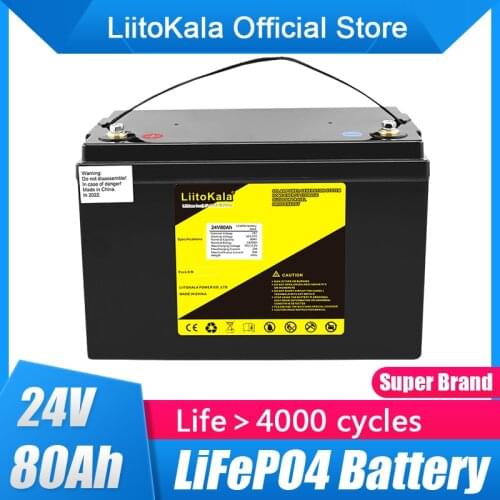 LiitoKala 24V 80AH Lifepo4 battery lithium with 100A BMS for inverter solar panel scooter backup power boat light