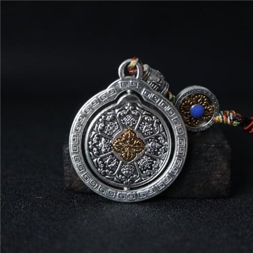 Copper alloy, pure hand-made, Tibetan eight-treasure, six-character veritable pendant, collection of fine arts and crafts