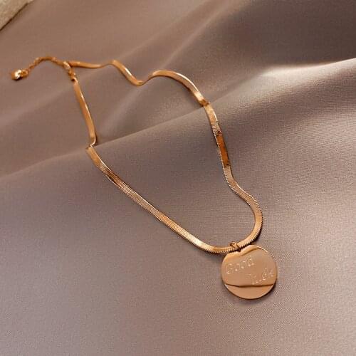 Trendy Stainless Steel Snake Chain Dainty Good Luck Pendant Necklace for Women Jewelry