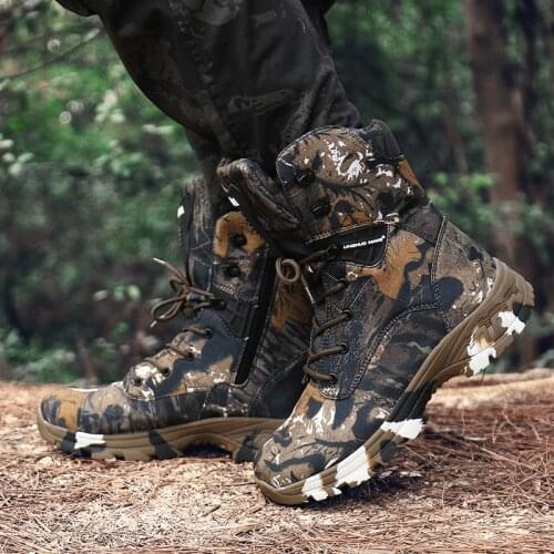 2020 Camouflage Training Waterproof Army Tactical Boots Men Hiking Shoes High Top Non Slip Outdoor Sports Boots Men Size 39-47