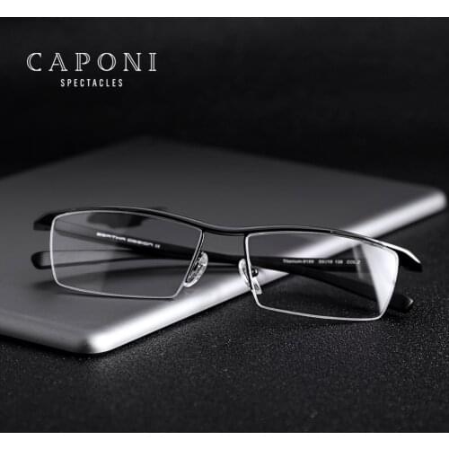CAPONI Titanium Frame Glasses Men Lense Support Prescription Computer Glasses Half Frame Optical Eyeglasses For Men J8189