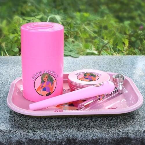 LADY HORNET Pink Tobacco Kit Zinc Alloy Herb Grinder Metal Rolling Tray Plastic /Metal Airtight Herb Container Rolling Machine