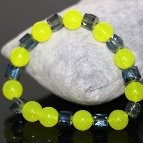 Hot sale natural stone chalcedony jades 10mm round lemon beads bracelets & bangle 8mm crystal high grade jewelry 7.5inch B2946