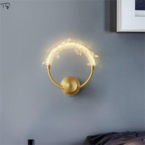 Nordic Minimalist Luxury Copper Crystal Wall Lamp Gold Lustre Led Bathroom Light Fixture Bedroom Bedside Hallway Background Hall