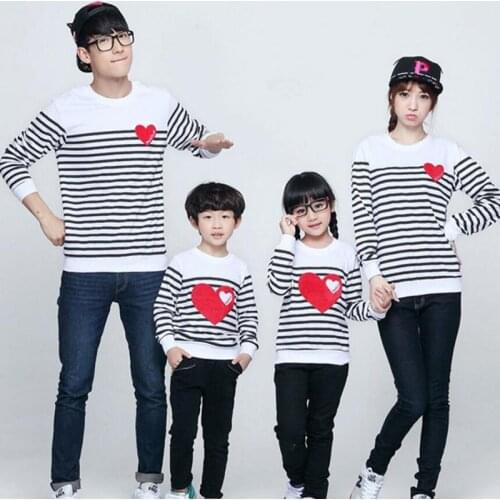Family matching clothes Spring Autumn long sleeve love Stripe mother father baby clothes family clothing