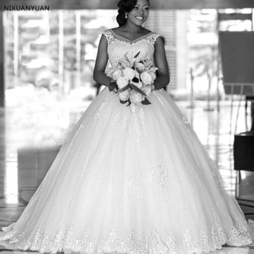 Princess Luxury Lace Ball Gown Wedding Dress 2021 Cap Sleeve V Neck High Quality Mariage Factory Custom Made Vestido De Noivas