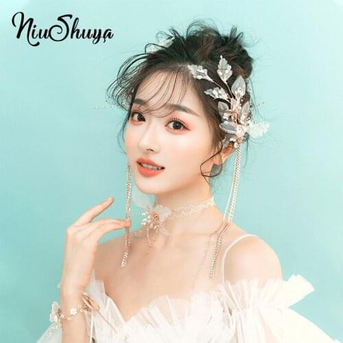 NiuShuya South Korea Handmade Silk Yarn White Flower Hairgrips Bride Wedding Accessories white Headdress Hairwear
