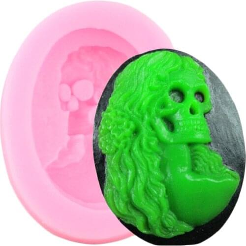 Halloween Long Hair Skull Silicone Fondant Mold DIY Party Cupcake Topper Cake Decorating Tools Baking Chocolate Candy Moulds