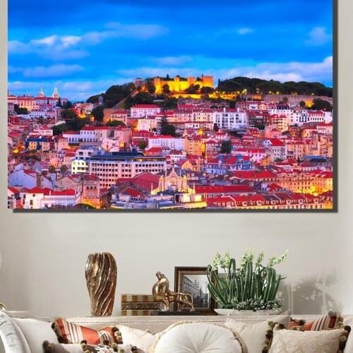 Modern Home Decoration Lisbon Cityscape Landscape Canvas Painting City View Wall Art Pictures For Living Room Poster And Prints