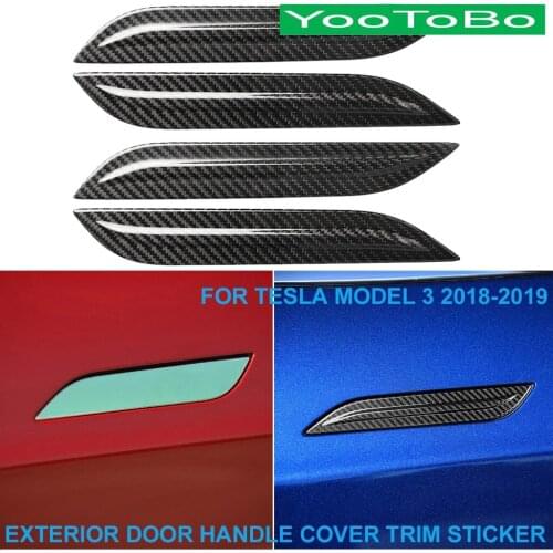 Car Styling Real Carbon Fiber Exterior Door Pull Handle Decorative Cover Trim Anti-scratch Sticker For Tesla MODEL3 2018-2019