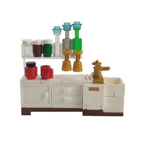 Creator City MOC Cities Building Blocks Models Wine Bottle Cupboard Drawer Furniture Cup Kids Toys Storage Tank Educational Toys