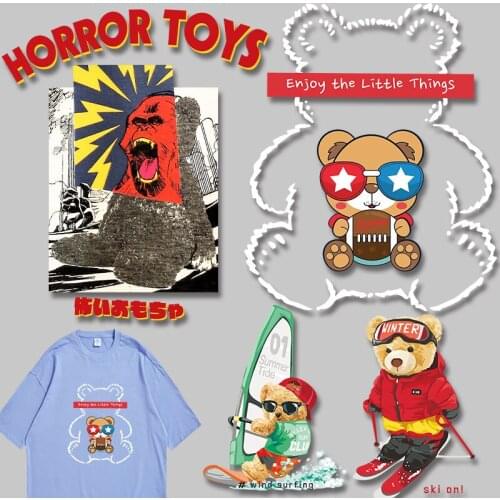 Skateboard Bear Heat Transfer PVC Patch Thermal Stickers on fabric Manualidades free shipping products Applique on Clothes