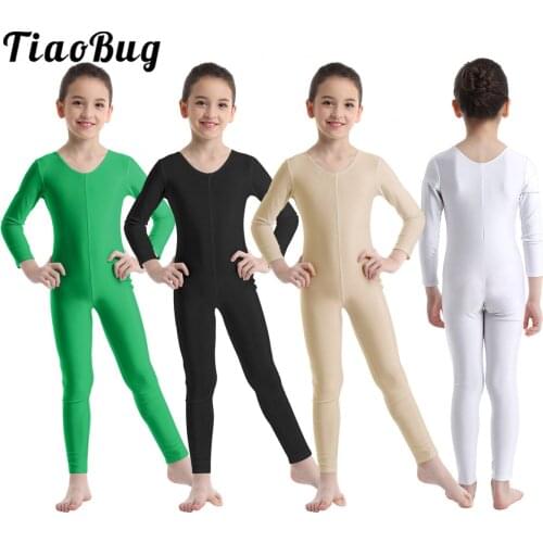 TiaoBug Kids Girls Long Sleeves Gymnastics Leotard Gym Unitard Sports Dance Bodysuit Children Ballet Leotard Stage Dance Costume