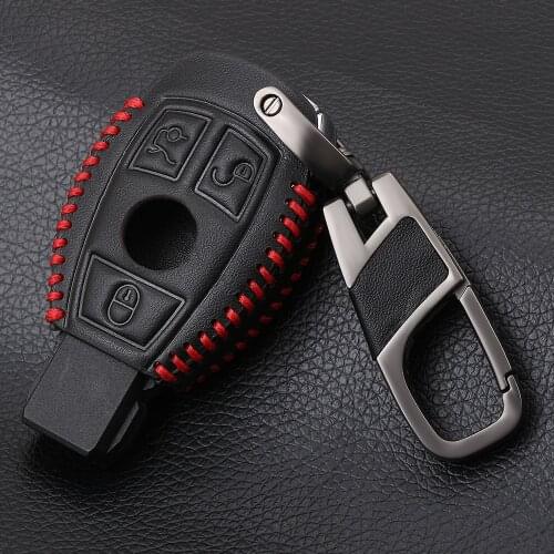 VCiiC Car Key Cases For Mercedes Benz Accessories W203 W210 W211 W124 W205 Smart-3button Genuine leather Key Cover Bag Fob Shell