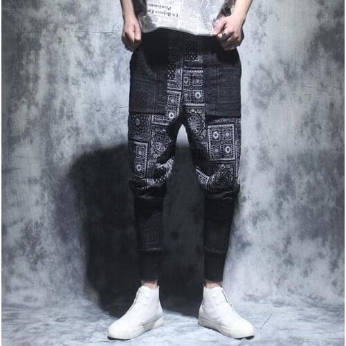 Vintage personality thin mens pants American printing harem pant men feet trousers pantalones hombre cargo pantalon homme