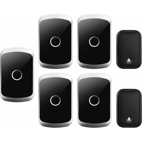 CACAZI Self-powered Waterproof Wireless Doorbell with No Battery Smart Home Door Bell Chime 2 Button 5 Receiver US EU UK Plug