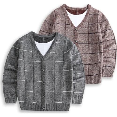 2021 Fake 2PCS Knitting Cardigan Spring Autumn Children Clothes Teenager Boys Knit Sweater Cute School Back Costumes Boys Tops