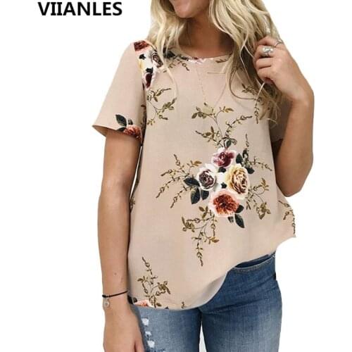 VIIANLES Womens Chiffon Shirt Floral Printed Blouses Elegant Summer Tops Blusas Mujer Casual
