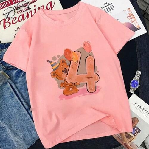 Happy Birthday Party Ladies Tshirts Cute Bear 1234 Numbers Graphic Printed Women T-shirt Harajuku Girls Short Sleeve Tops Tee