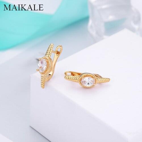MAIKALE Simple CZ Zircon Stud Earrings For Women Fashion 585 Rose Gold Crystal Original Design Jewelry Gift Earrings Trendy 2021